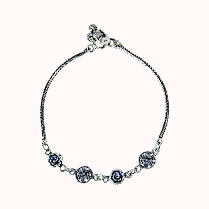 Oxidized Silver Beaded Anklet