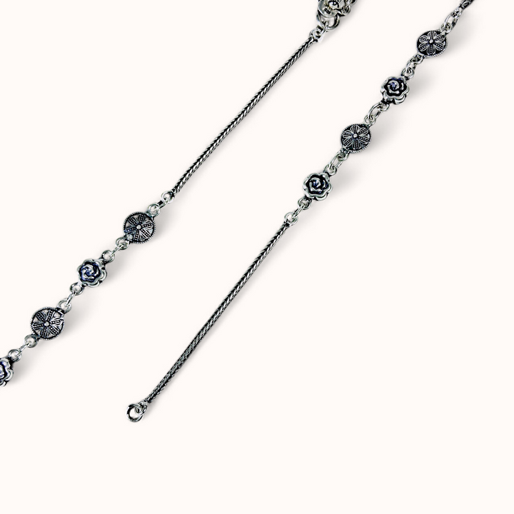 Oxidized Silver Beaded Anklet