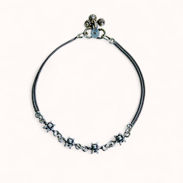 Oxidized Silver Charm Anklet