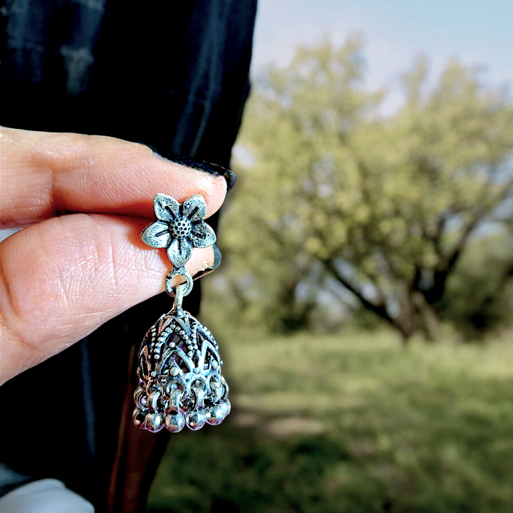  Oxidized Jhumkas with Floral Top