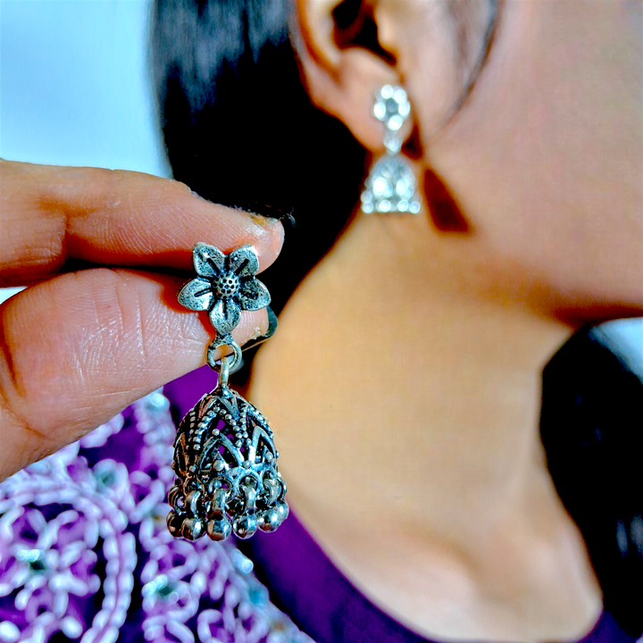 Oxidized Jhumkas with Floral Top