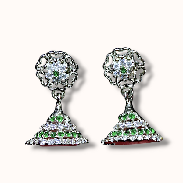 Green and Gold Jhumka 925 Silver Earring