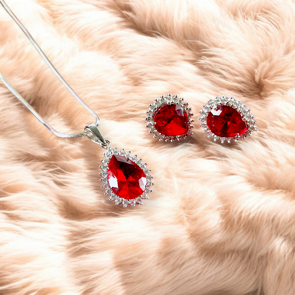 The Ruby Red Teardrop Pendant and Earrings Set  misste