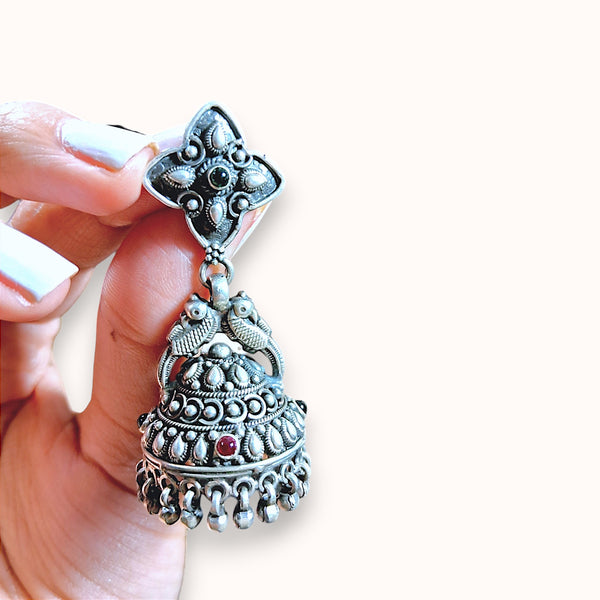 Traditional Silver Oxidized Floral Jhumkas misste.com