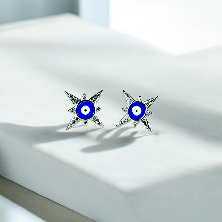 Silver Evil Eye Earrings with Contemporary Charm