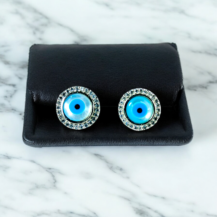 Silver Evil Eye Stud Earrings