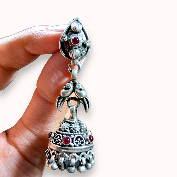 Intricate Dome-Shaped Silver Oxidized Jhumkas