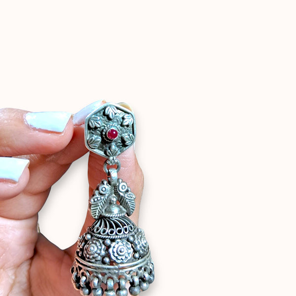 Antique Hexagonal Silver Oxidized Jhumkas