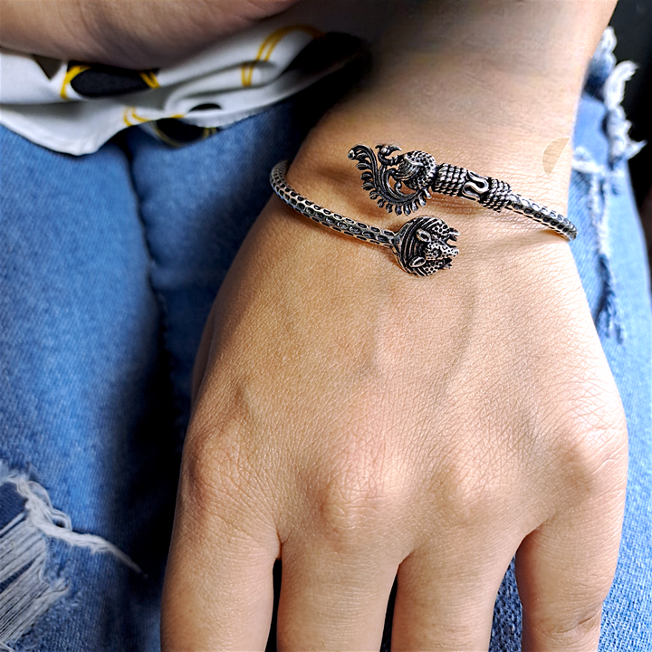 Peacock Cuff Oxidized Silver Kada