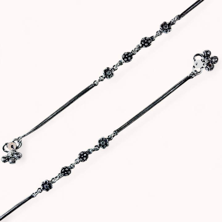 Oxidized Silver Anklet with Beads