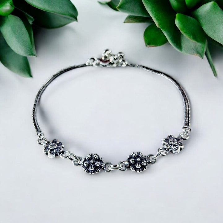 Oxidized Silver Anklet with Beads