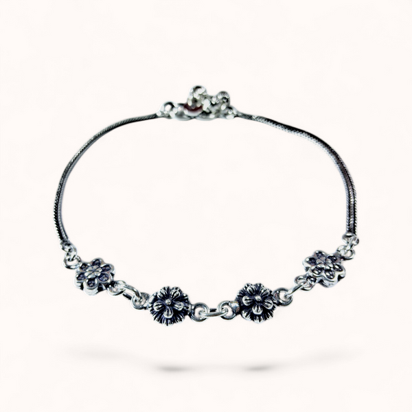 Oxidized Silver Anklet with Beads