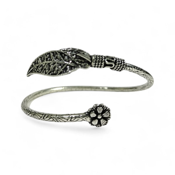 Leafy Grace Cuff Oxidized Silver Kada Bracelet