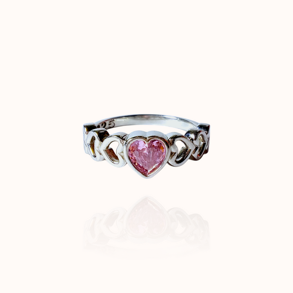 Heart-Shaped Pink Tourmaline 925 Silver Ring