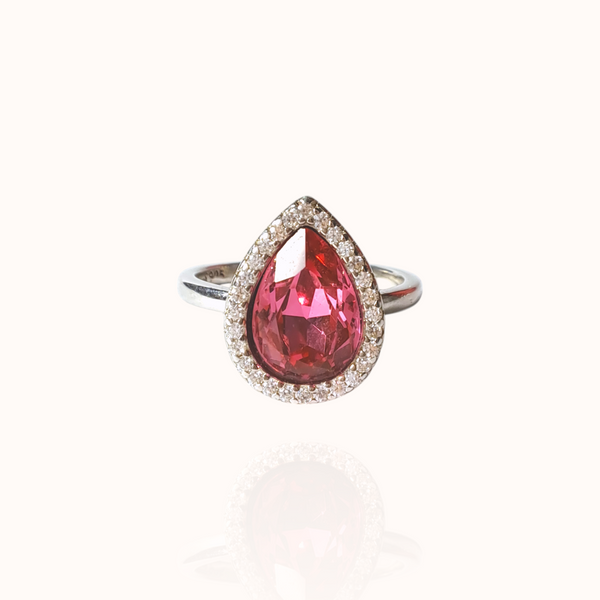 Red Garnet Halo 925 Silver Ring misste.com