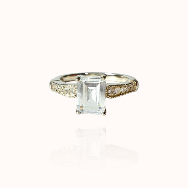 Emerald-Cut 925 Silver Engagement Ring