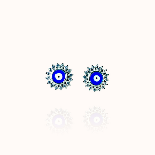 Delicate Sunflower-Style Evil Eye 925 Silver Earrings