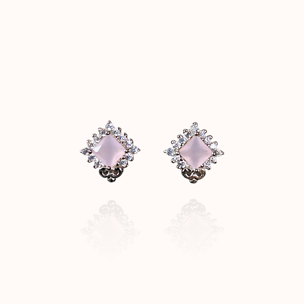 Elegant Rose Quartz Stud 925 Silver Earring