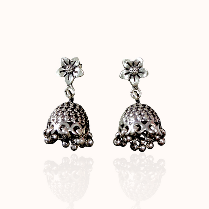 Oxidized Jhumkas with Floral Top