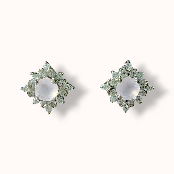 Floral Halo White Stone Stud 925 Silver Earrings