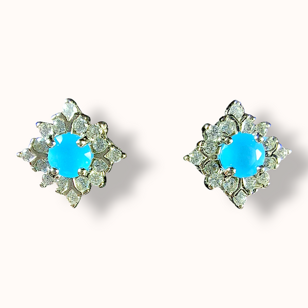 Aqua Blue Stone Square Stud 925 Silver Earrings