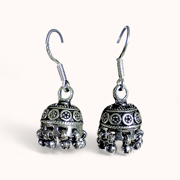 Antique Silver Bell  Silver Oxidized Jhumkas