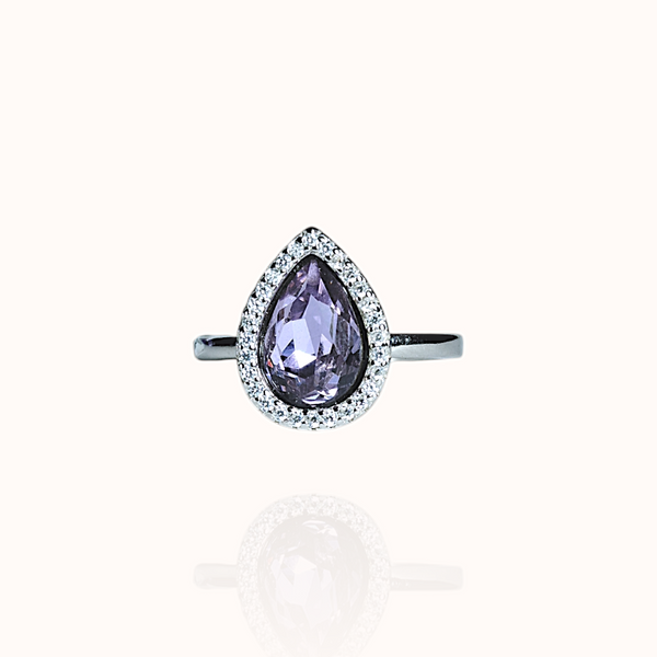 925 Silver Purple eardrop Amethyst Ring