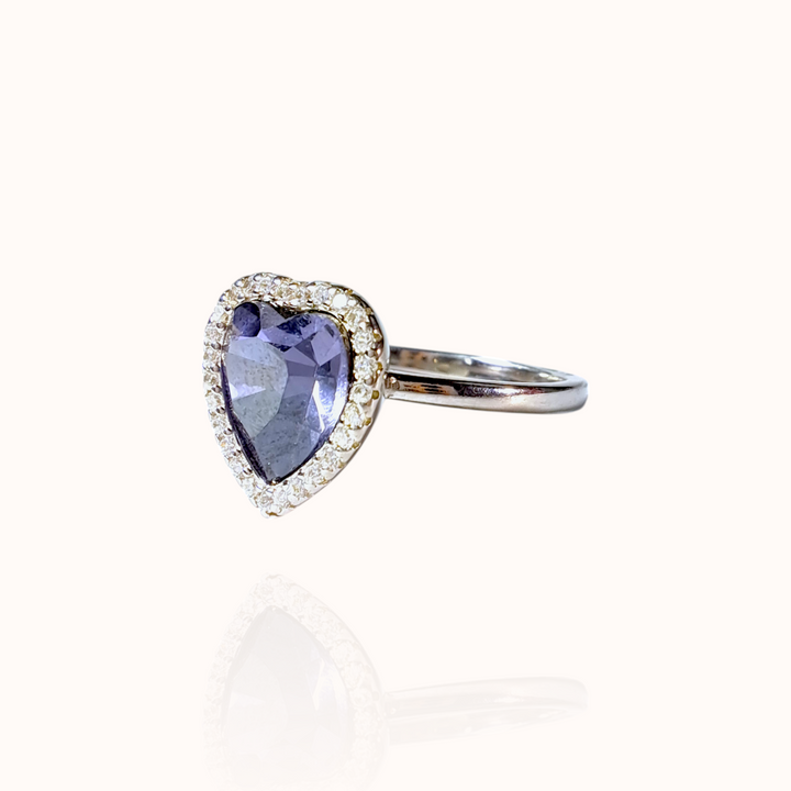 Violet Amethyst Halo 925 Silver Ring misste.com