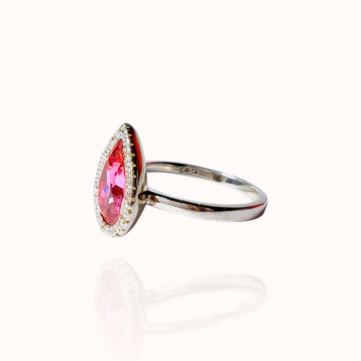 Red Garnet Halo 925 Silver Ring misste.com